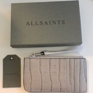ALLSAINTS grey croc slim leather card wallet in the model “Little Marlborough”